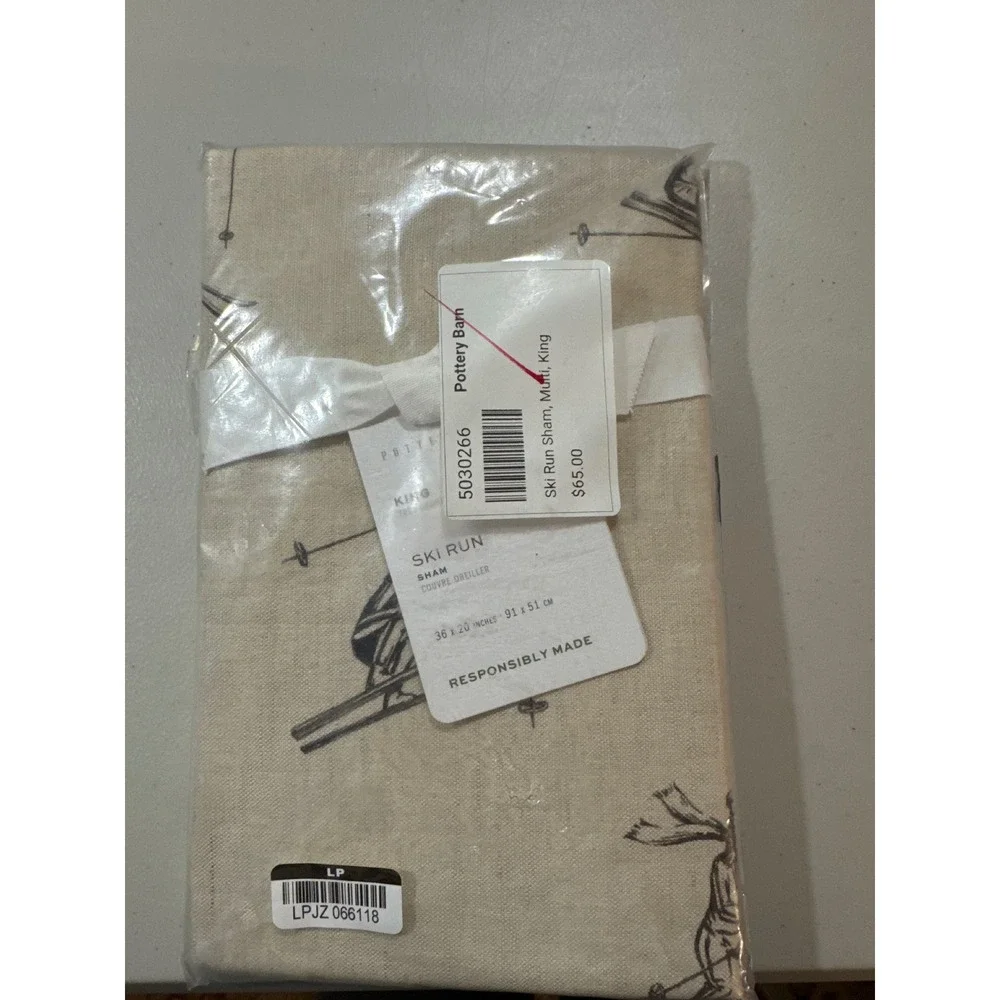 Pottery Barn Ski Run King Sham Cotton Linen Winter Skier Multi 36x20 NEW
